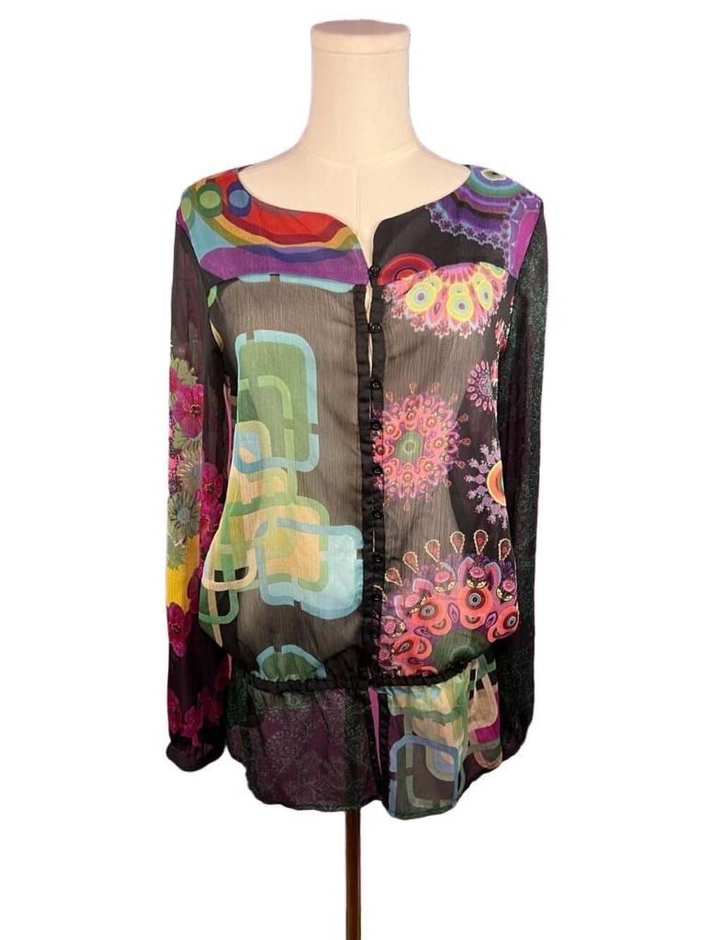 Desigual Multicolor Patchwork Print Blouse Size S 47C2201